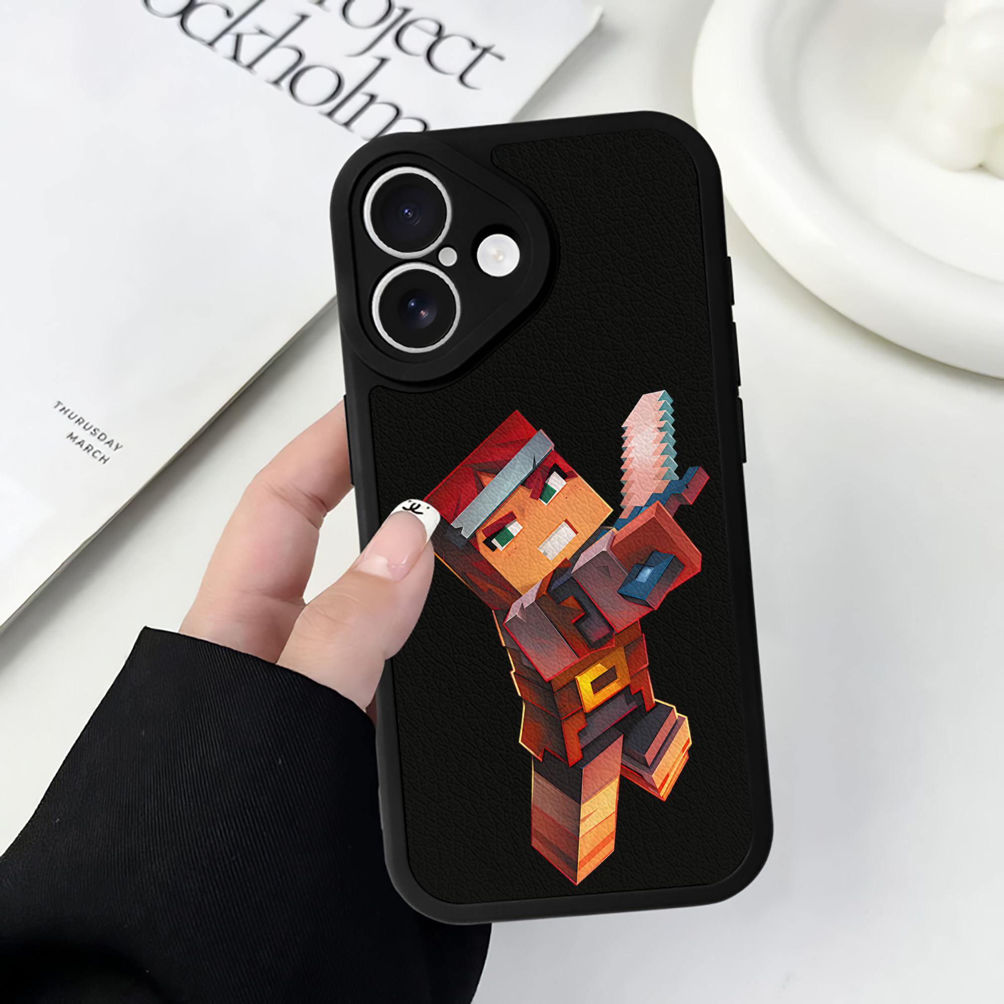 （画像用） マインクラフト ブロックの世界 Minecraft MC Block world 【iPhone 16シリーズ対応】シリコンスマホケース（レザー調） 材質：シリコン